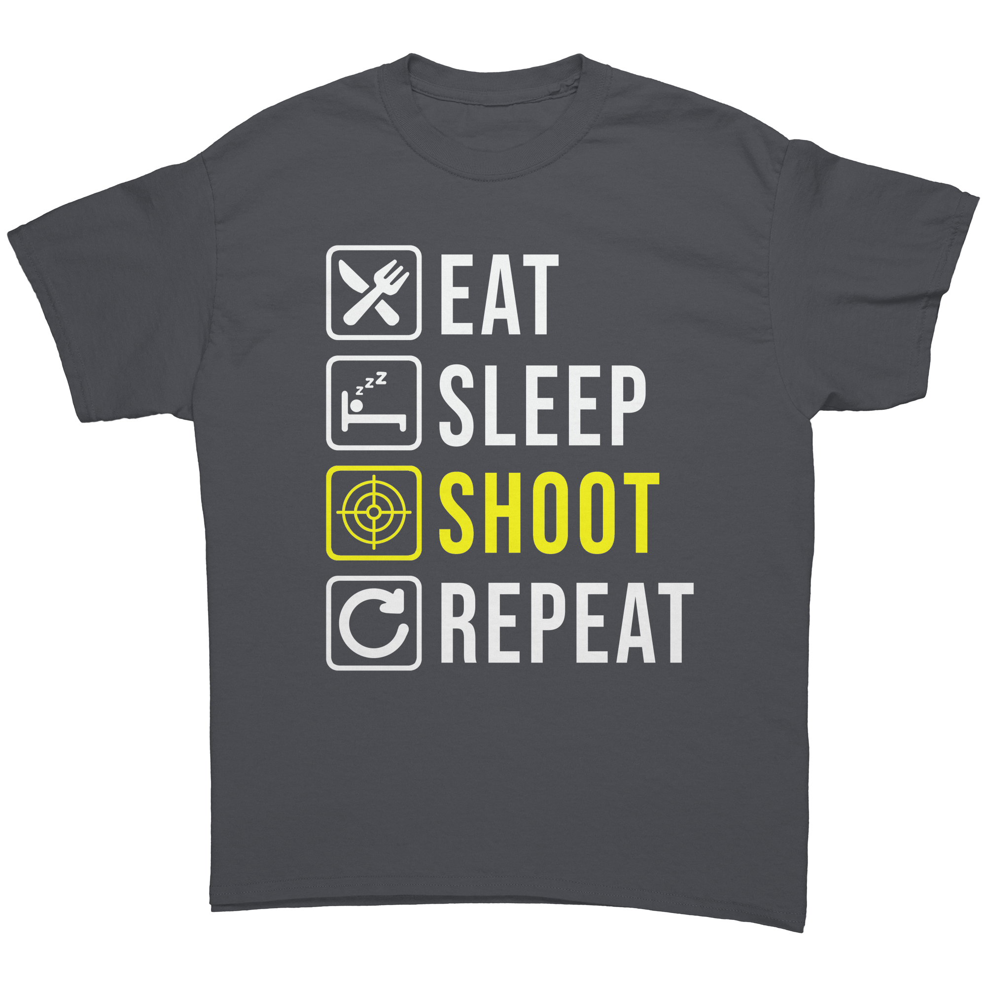 Eat_Sleep_Shoot_Repeat_T-Shirt_Charcoal_Front_Mockup.png