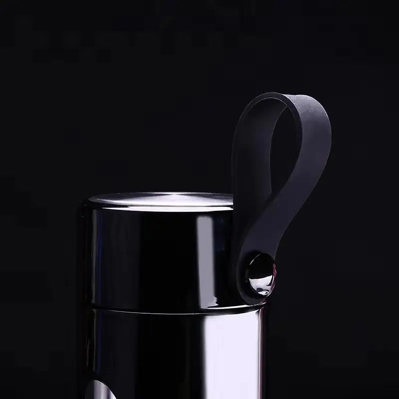 Glass Water Bottle with Portable Double Cup Lid