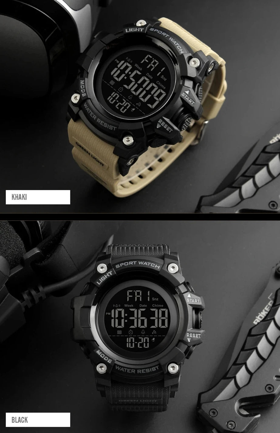 SKMEI Shockproof 2-Time Sport Watch – Durable, Waterproof & Multifunctional