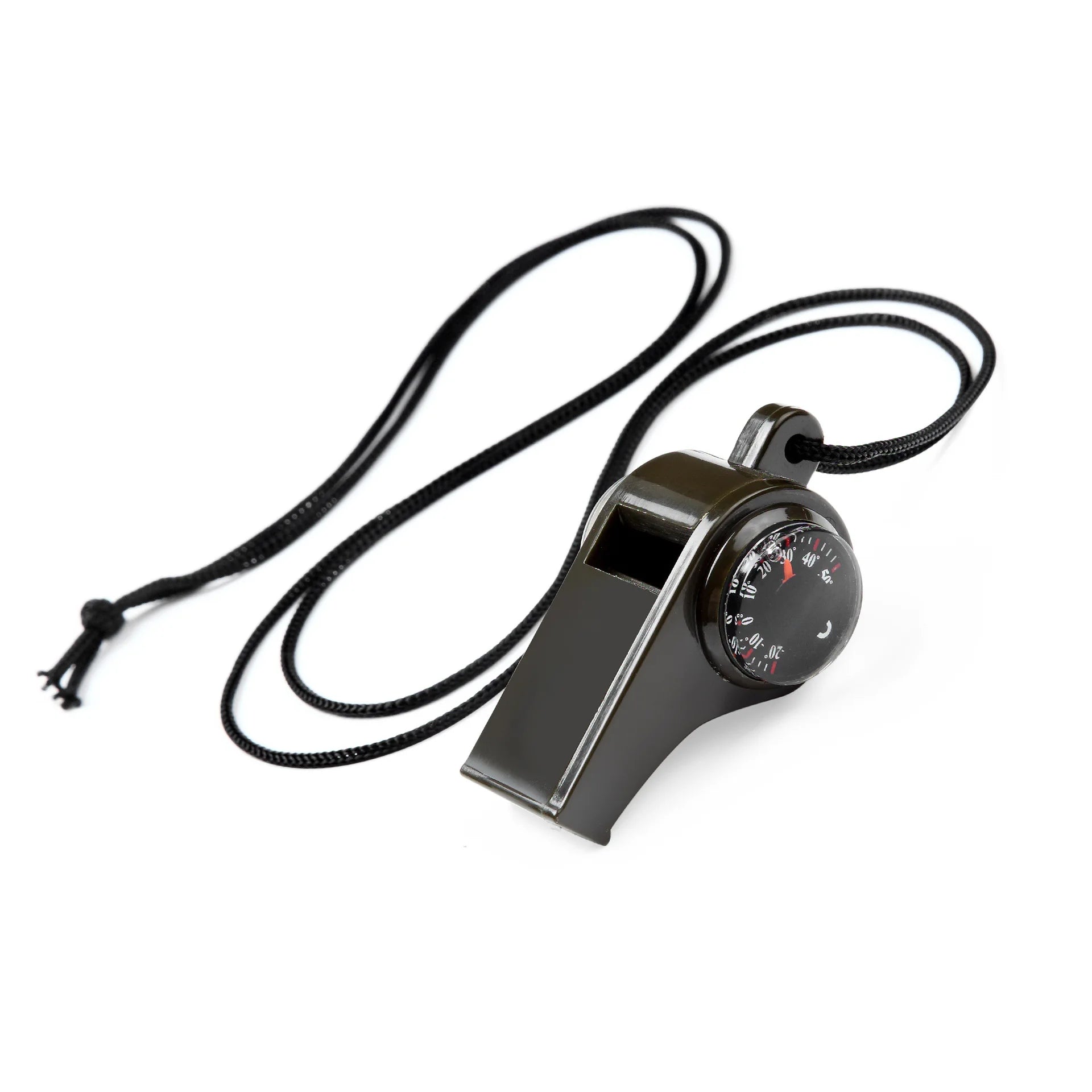 Three-in-One Survival Whistle, Thermometer, and Compass