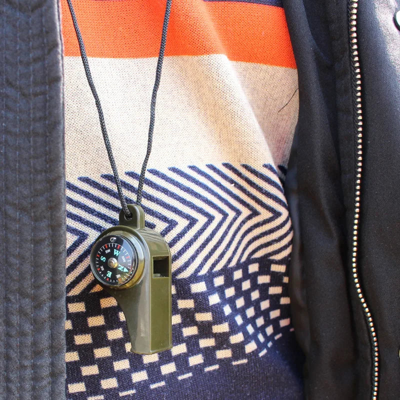 Three-in-One Survival Whistle, Thermometer, and Compass
