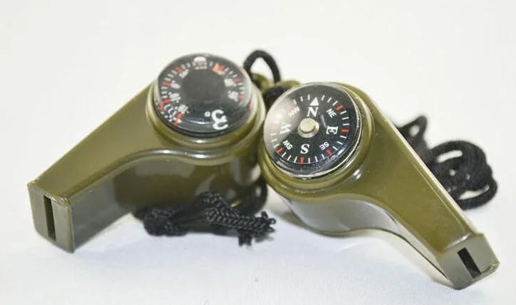 Three-in-One Survival Whistle, Thermometer, and Compass