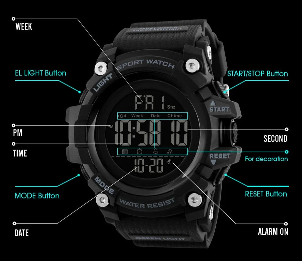 SKMEI Shockproof 2-Time Sport Watch – Durable, Waterproof & Multifunctional
