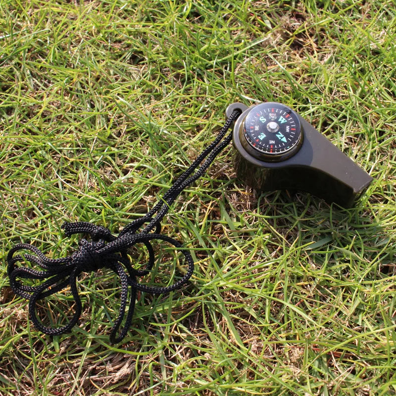 Three-in-One Survival Whistle, Thermometer, and Compass