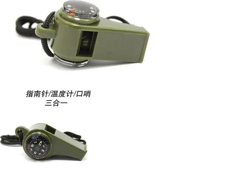 Three-in-One Survival Whistle, Thermometer, and Compass