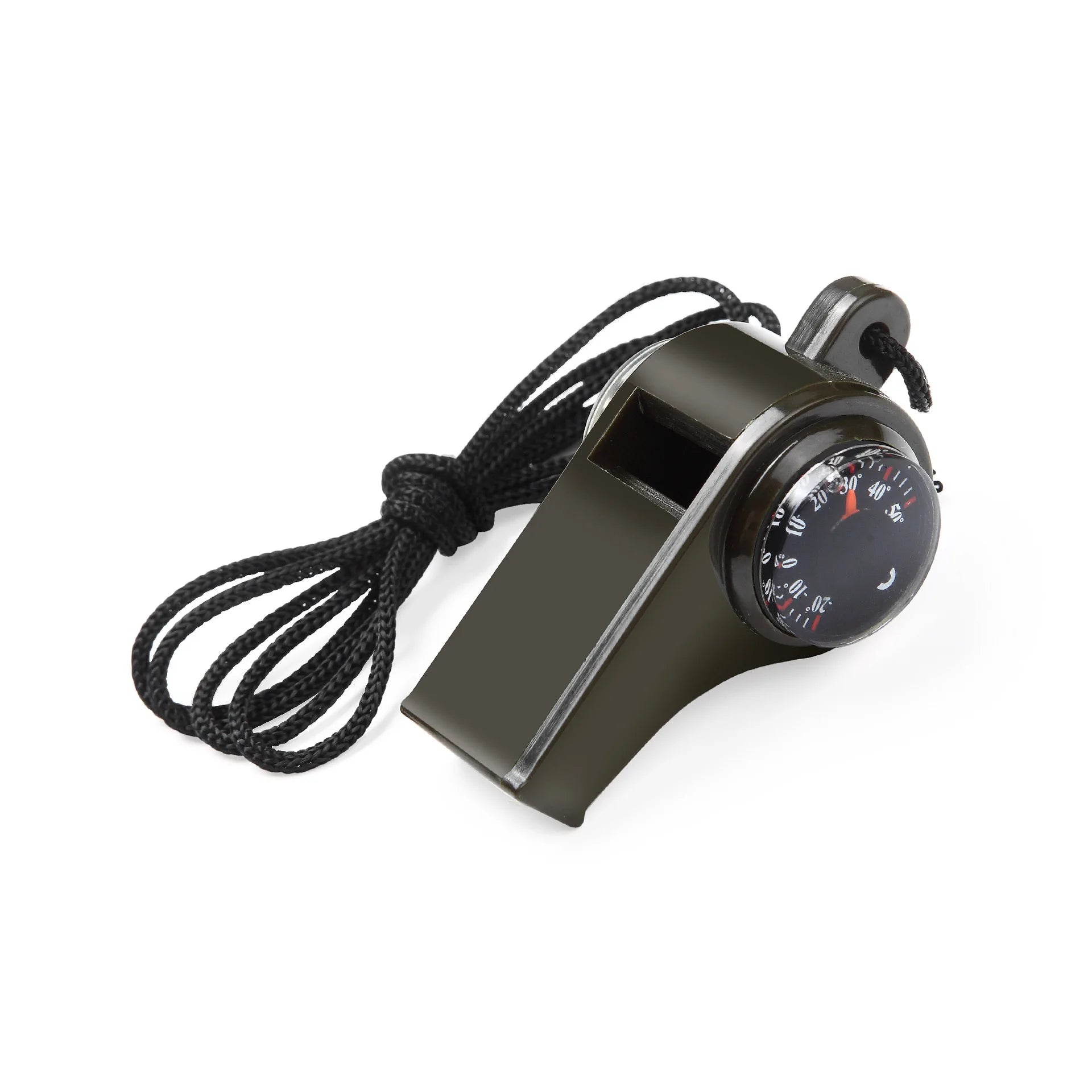 Three-in-One Survival Whistle, Thermometer, and Compass