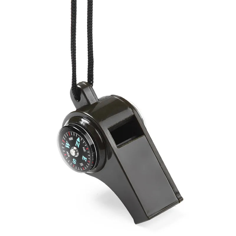 Three-in-One Survival Whistle, Thermometer, and Compass