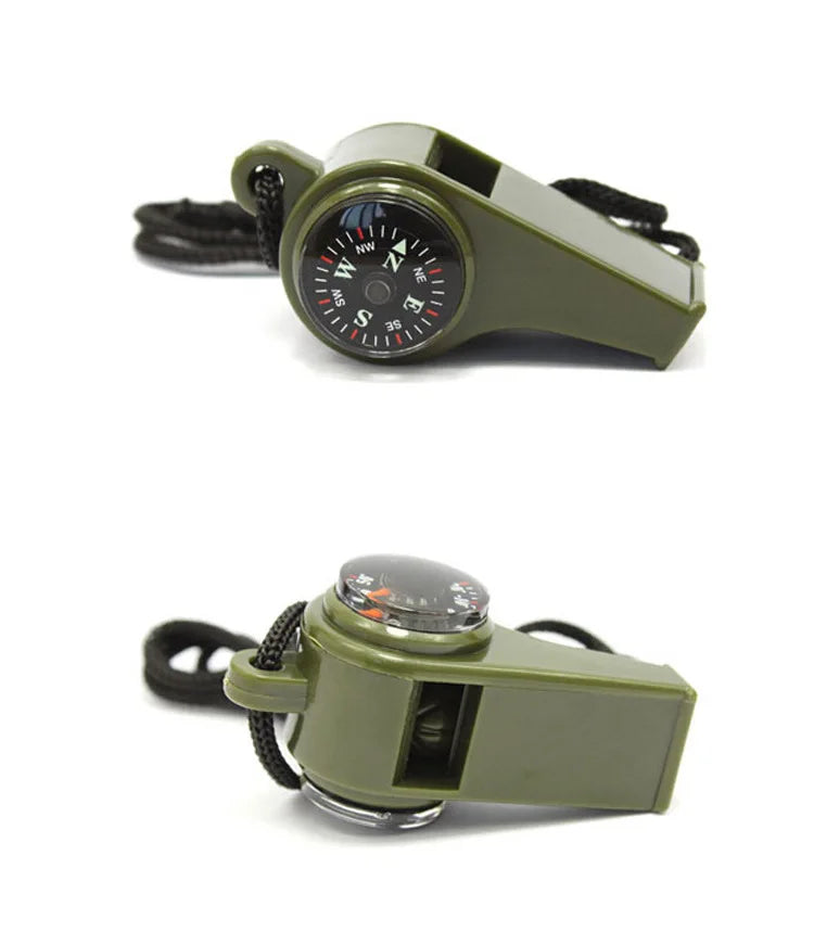 Three-in-One Survival Whistle, Thermometer, and Compass