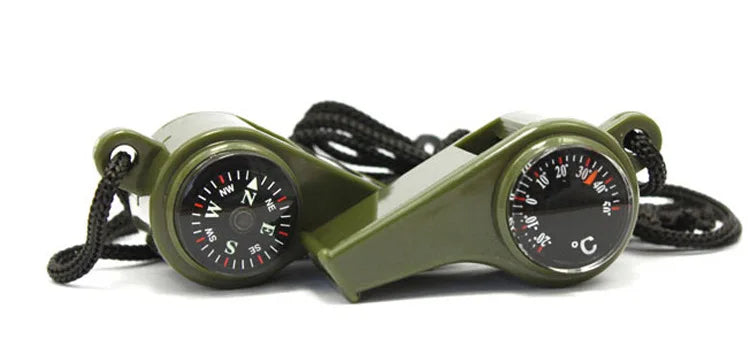 Three-in-One Survival Whistle, Thermometer, and Compass