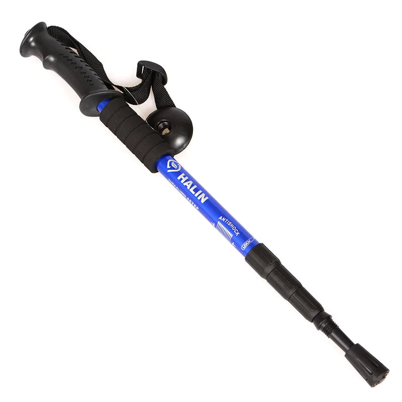 Alloy Hiking Pole Walking Stick – 4-Section with Straight Grip Handle
