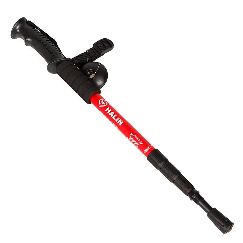 Alloy Hiking Pole Walking Stick – 4-Section with Straight Grip Handle
