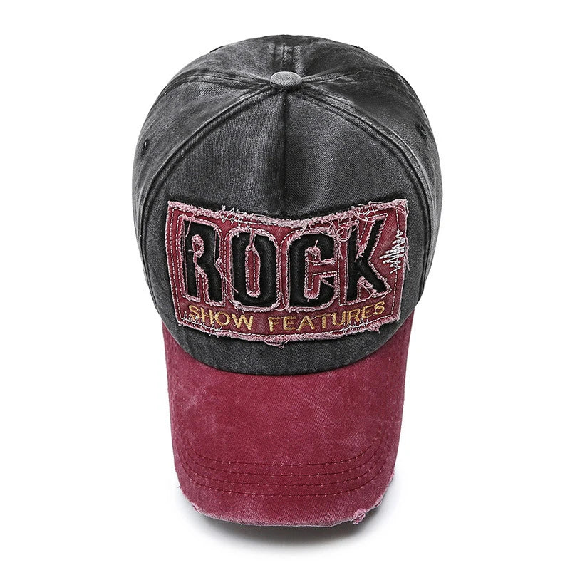ROCK Letters Embroidered Baseball Cap – Distressed Cotton Adjustable Hat