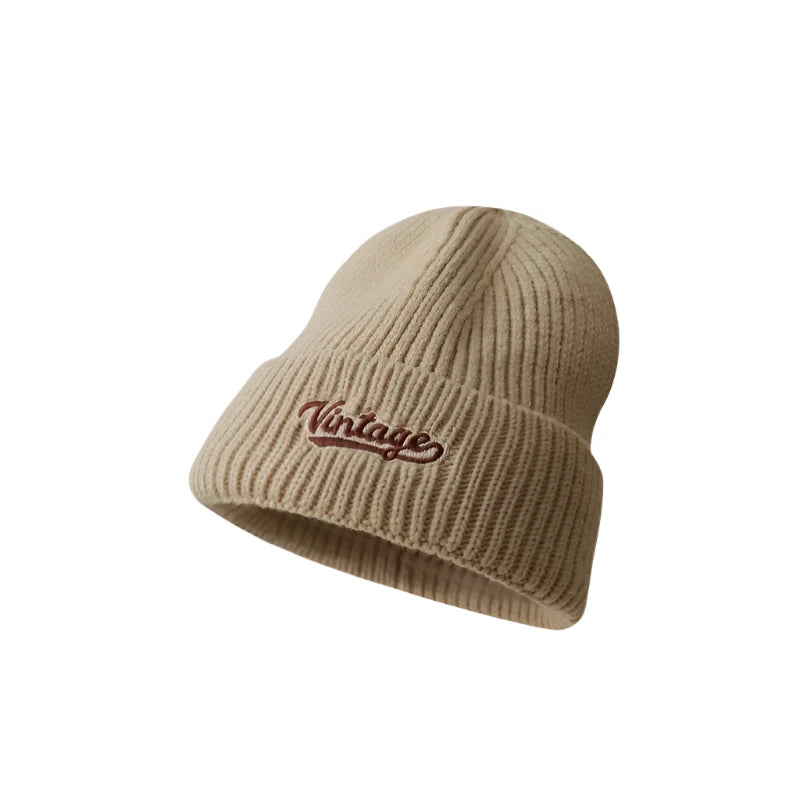 Winter Embroidery Knitted Cap – Cozy & Versatile Wool Beanie with Ear Protection