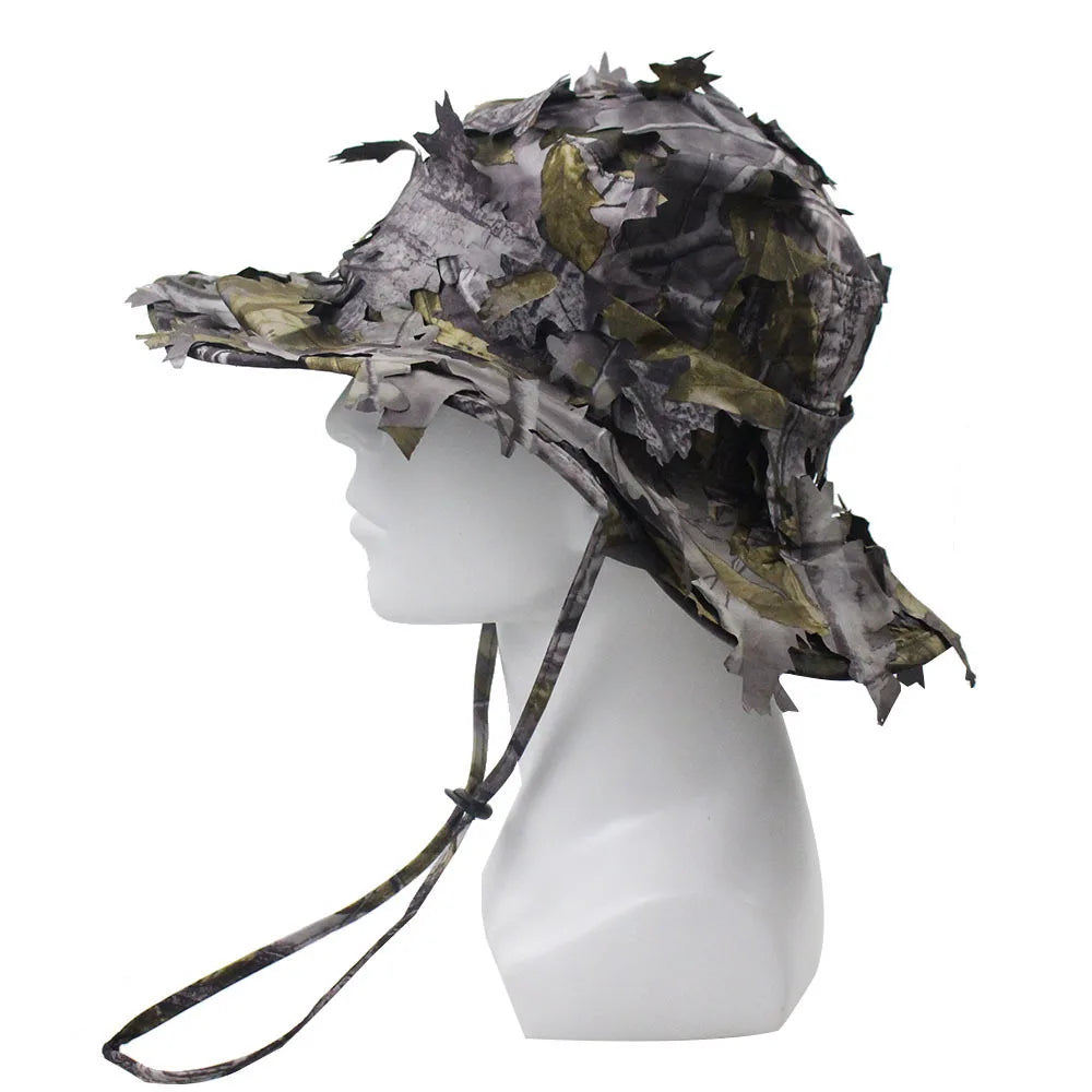 Men's Camouflage Boonie Hat – 3D Leaf Camo Tactical Cap for Hunting and Fishing