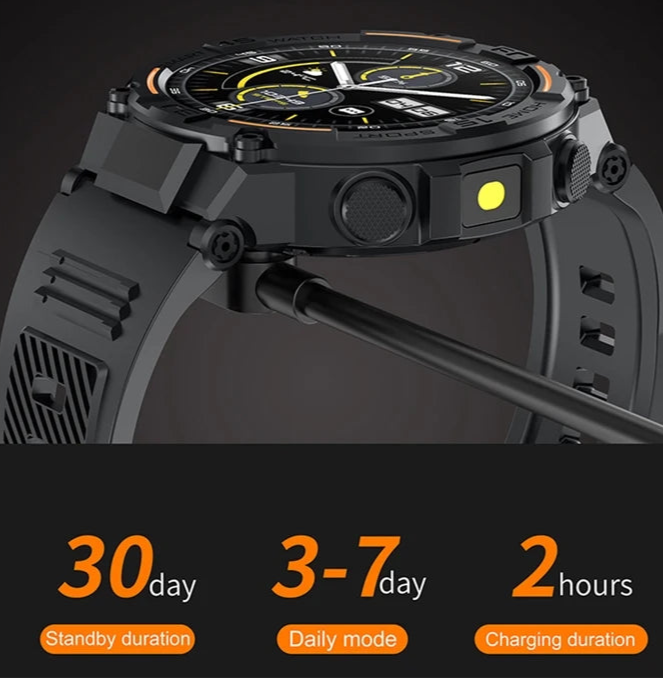Outdoor Military Rugged Smartwatch – GPS, Bluetooth Calls & Fitness Tracking
