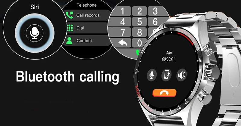 Stainless Steel Smartwatch: 1.58'' Display, Bluetooth Calling, Wireless Charging