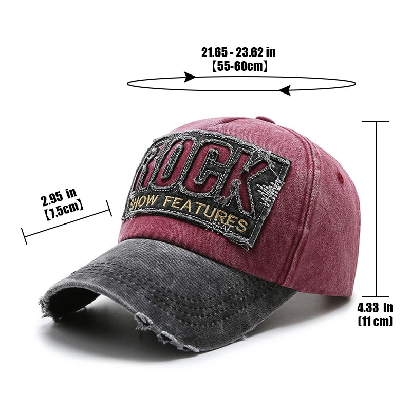 ROCK Letters Embroidered Baseball Cap – Distressed Cotton Adjustable Hat