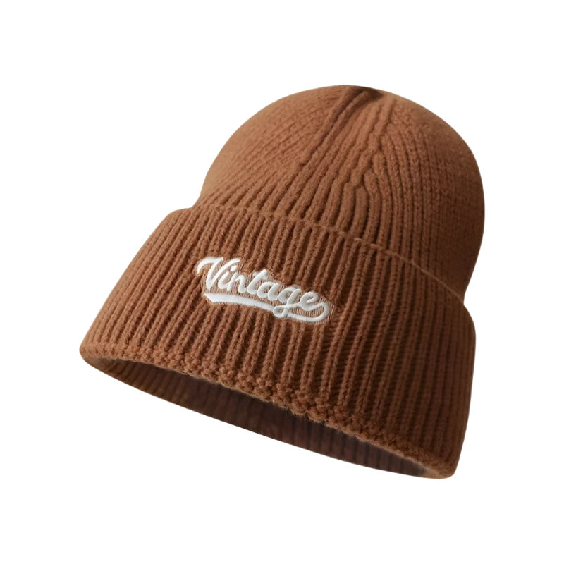 Winter Embroidery Knitted Cap – Cozy & Versatile Wool Beanie with Ear Protection