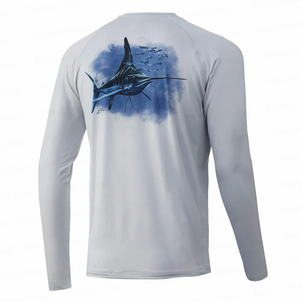 UPF 50+ Hooded Fishing Shirt with Fish Motif – Style Meets Performance