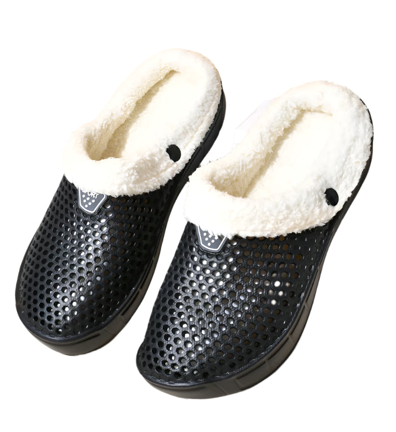 Crocs Style Men's and Women's Cotton Slippers – Warm Winter Mules with Plus Velvet Lining