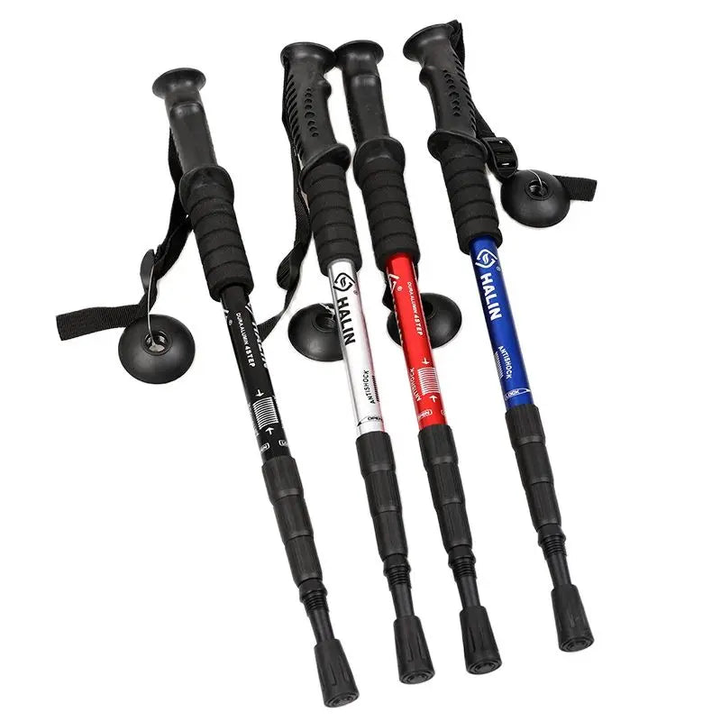 Alloy Hiking Pole Walking Stick – 4-Section with Straight Grip Handle