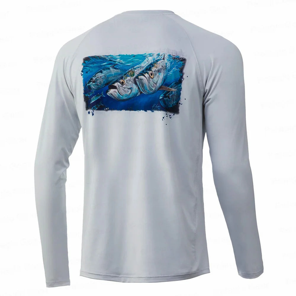 UPF 50+ Hooded Fishing Shirt with Fish Motif – Style Meets Performance