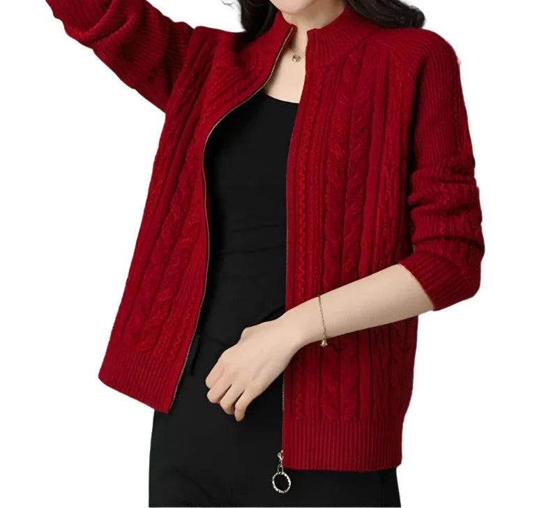 Women's Half-High Collar Zipper Cardigan – Chic & Cozy