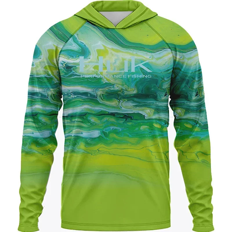 HUK Fishing Long Sleeve UPF 50+ Hooded Shirt – Ultimate Sun Protection for Anglers
