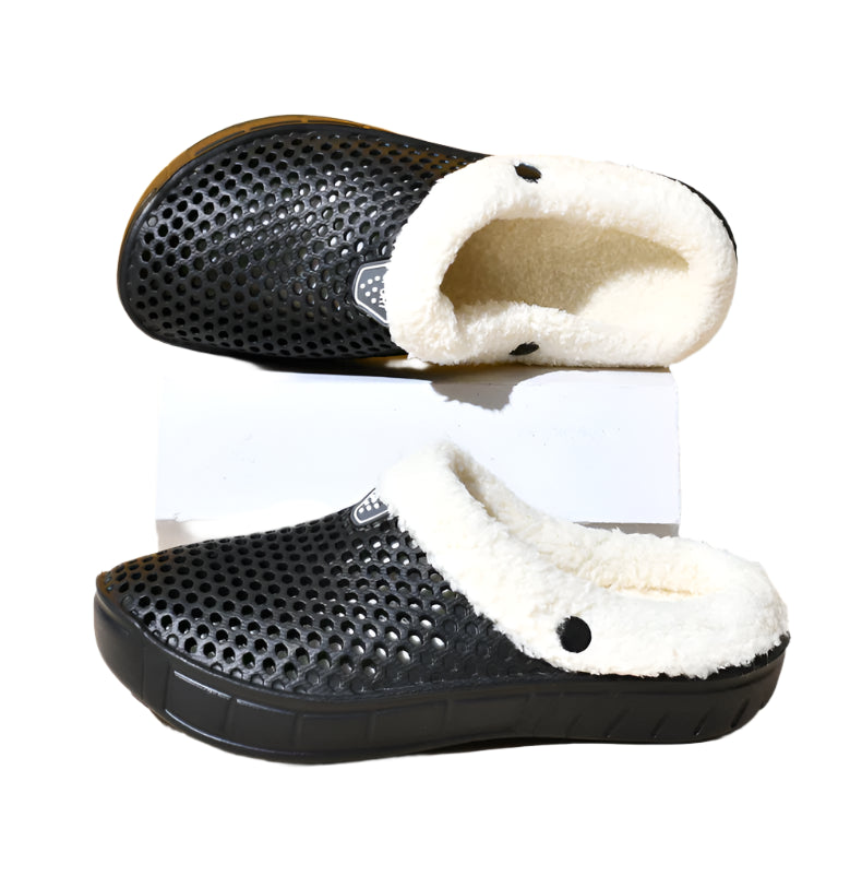 Crocs Style Men's and Women's Cotton Slippers – Warm Winter Mules with Plus Velvet Lining