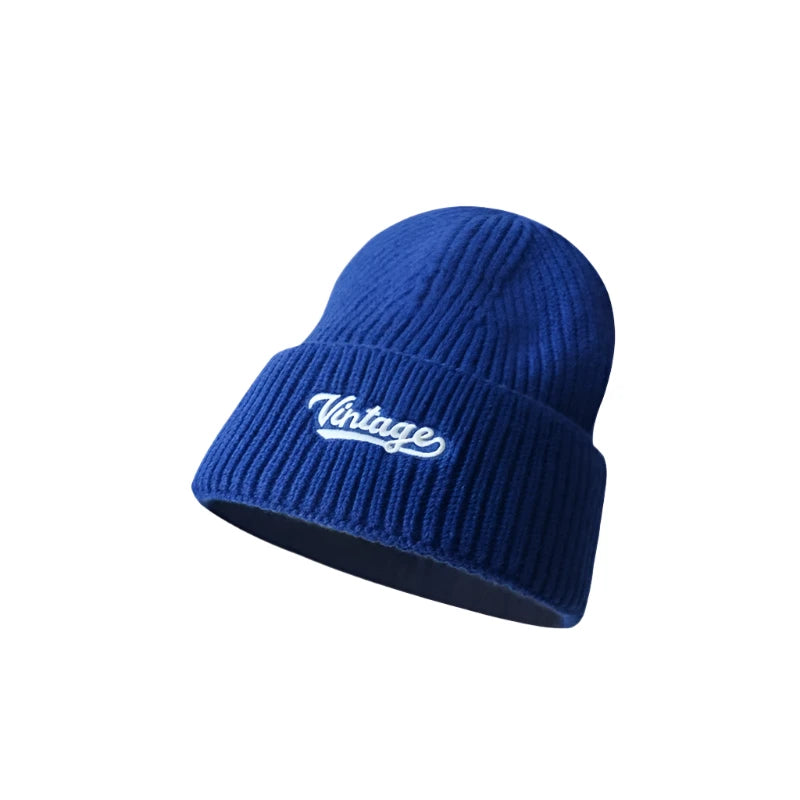 Winter Embroidery Knitted Cap – Cozy & Versatile Wool Beanie with Ear Protection