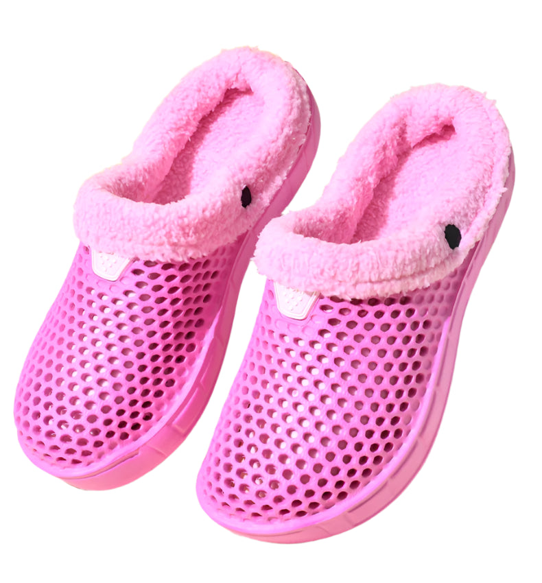 Crocs Style Men's and Women's Cotton Slippers – Warm Winter Mules with Plus Velvet Lining