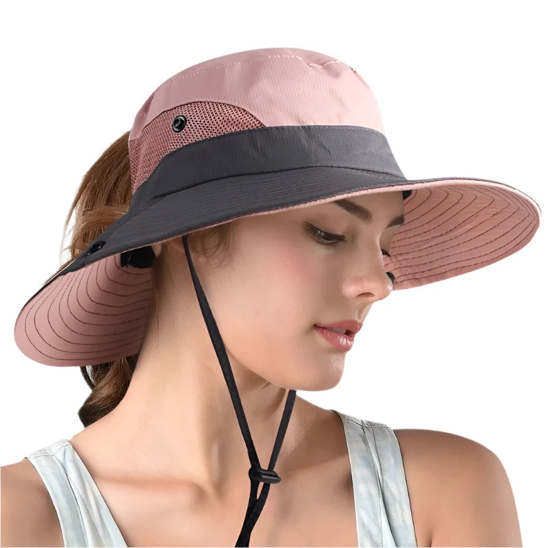 Adjustable Safari Sun Hat – Wide Brim UV Protection Summer Hat with Ponytail Hole