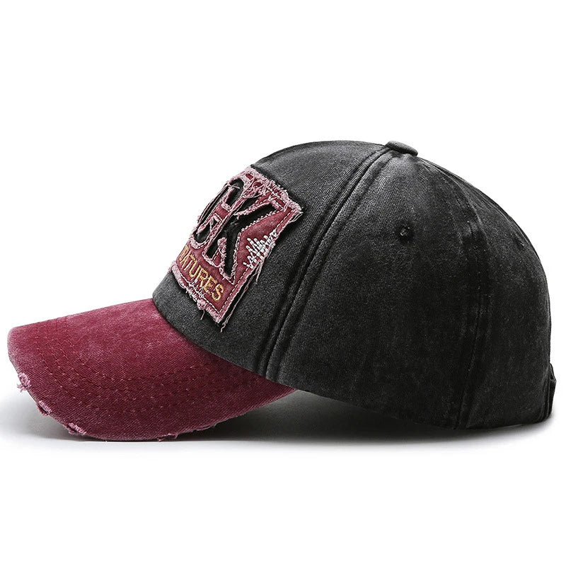 ROCK Letters Embroidered Baseball Cap – Distressed Cotton Adjustable Hat