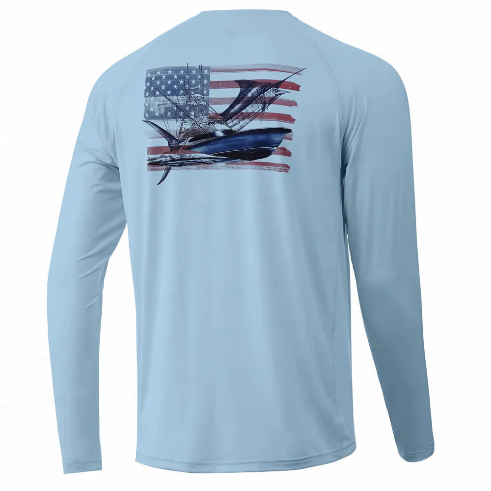 UPF 50+ Hooded Fishing Shirt with Fish Motif – Style Meets Performance