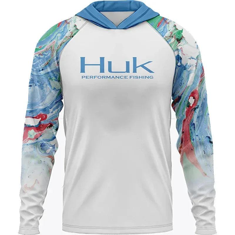 HUK Fishing Long Sleeve UPF 50+ Hooded Shirt – Ultimate Sun Protection for Anglers