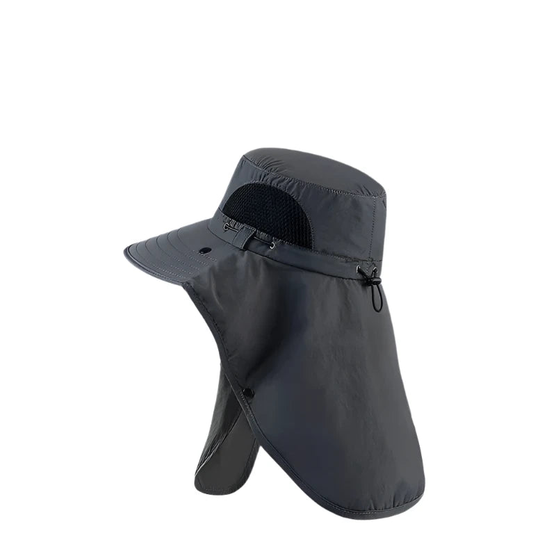 Wide Brim Fisherman Hat with Neck and Lower Face Cover – Breathable Fabric for Outdoor Protection