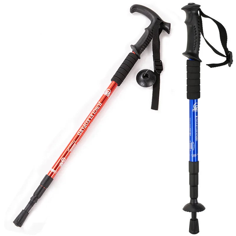 Alloy Hiking Pole Walking Stick – 4-Section with Straight Grip Handle