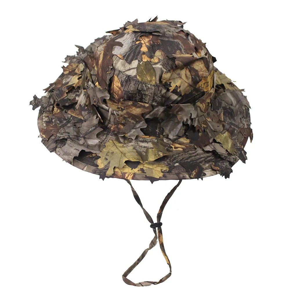 Camouflage Boonie Hat – 3D Leaf Camo Tactical Cap for Hunting and Fishing