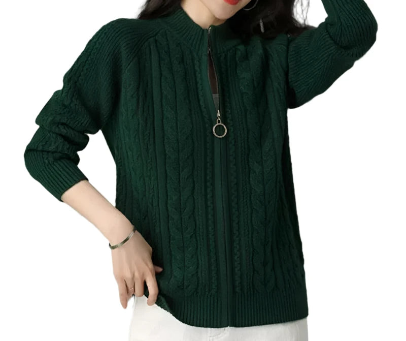 Women's Half-High Collar Zipper Cardigan – Chic & Cozy