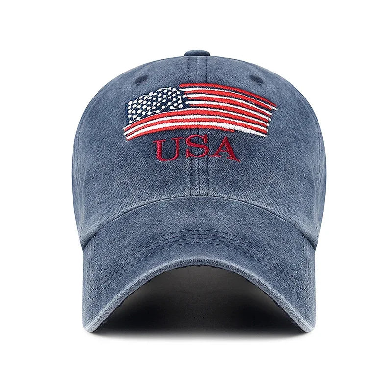 Unisex USA Embroidered Distressed Denim Baseball Cap