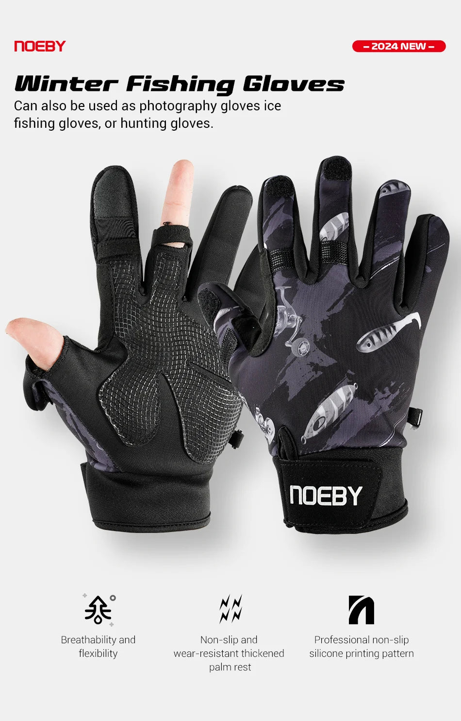 Unisex NOEBY Winter Fishing Gloves – Full Finger/Three Finger Anti-Slip Gloves