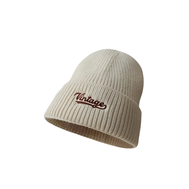 Winter Embroidery Knitted Cap – Cozy & Versatile Wool Beanie with Ear Protection