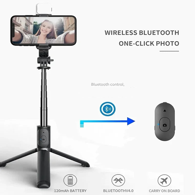 Selfie Stick with Wireless Bluetooth, LED Fill Light, and Extended Tripod (1045mm) for Android & iOS