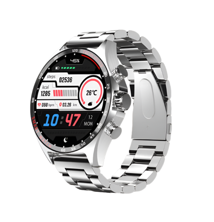 Stainless Steel Smartwatch: 1.58'' Display, Bluetooth Calling, Wireless Charging