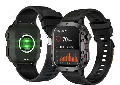 Rugged Military Smartwatch – Large Display, AI Voice, and Bluetooth Calling