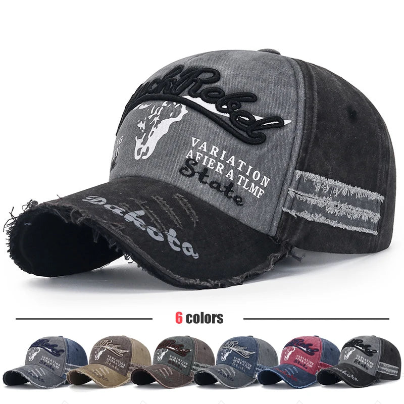 Unisex Three-Dimensional Embroidered Baseball Cap – Distressed Denim Two-Tone Cotton Adjustable Hat
