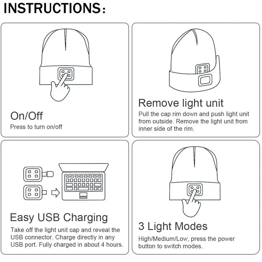 LED Light Knitted Beanie | Warm & Elastic Headlamp Hat for Outdoor Adventures