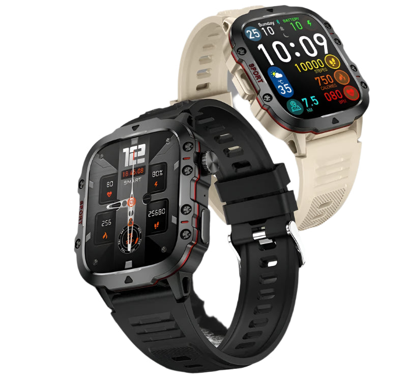 Rugged Military Smartwatch – Large Display, AI Voice, and Bluetooth Calling