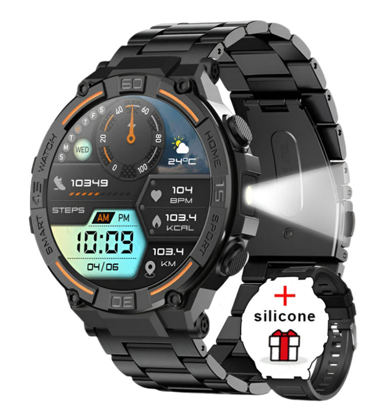 Outdoor Military Rugged Smartwatch – GPS, Bluetooth Calls & Fitness Tracking