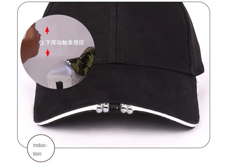 Trendy Induction LED Light Baseball Cap | USB Rechargeable Luminous Sport Hat for Night Activities